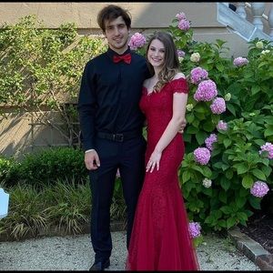 Red glitter prom dress